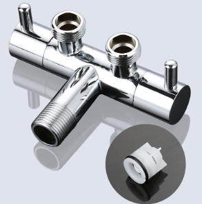 ソリッドブラス G1/2 ダブルコントロールアングルバルブ、1 入口 2 出口 3 方向ダイバーター、浴室用